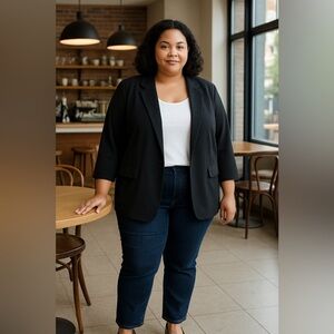 Skies Are Blue Curvy 3X Blazer Black 3/4 Sleeve Work Career Jacket Office Corp